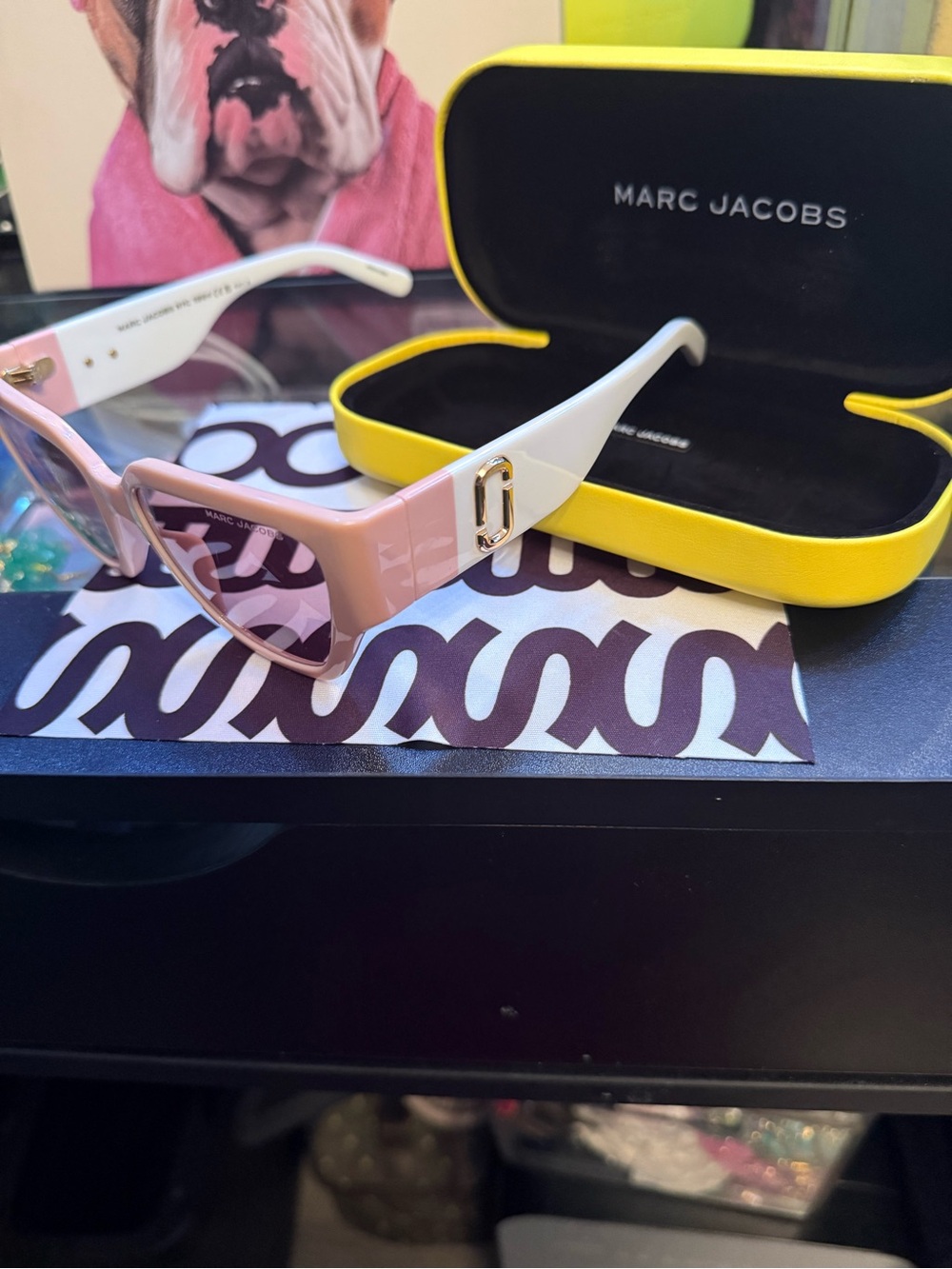 Marc Jacobs Two-Tone Pink and White Sunglasses with Gold Logo
